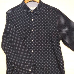 Nautica men's blue with pattern slim fit large long sleeve button shirt